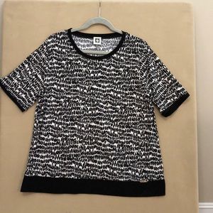 Anne Klein Women's Black Multicolor Print Short Sleeve Pullover Blouse Sze XL